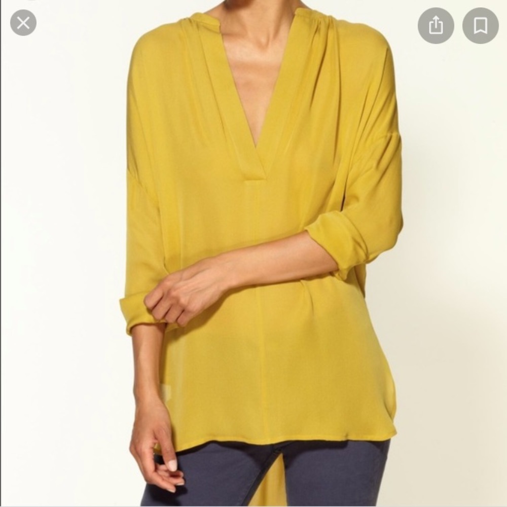 Vince Mustard Silk Oversized Tunic Blouse S